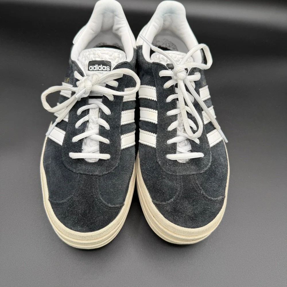Adidas Gazelle Womens 9 Bold Platform Sneakers Core Black White